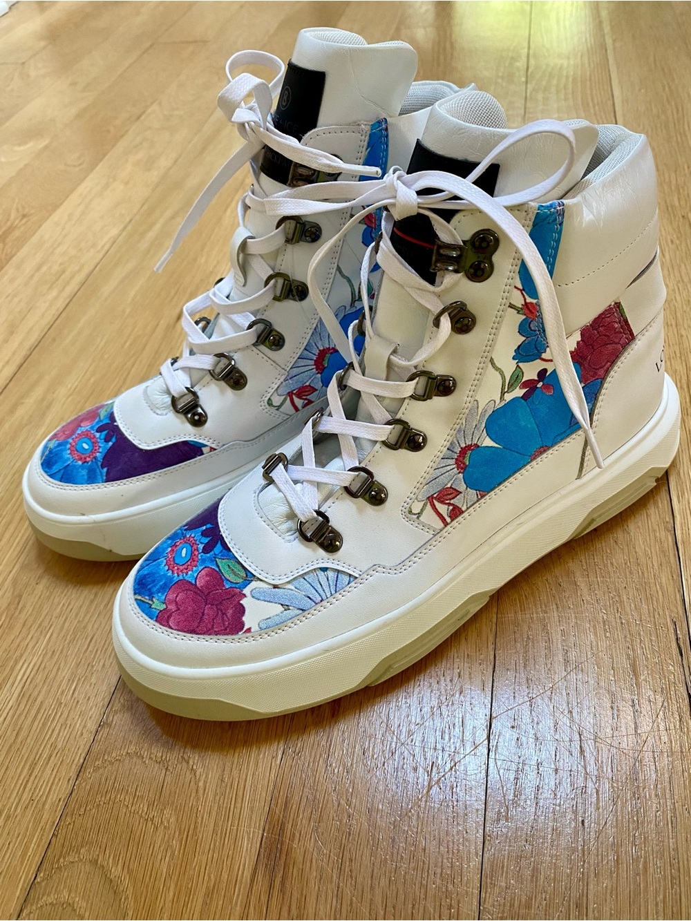 Love Shack Fancy Fire and Ice Blue Floral High Top Ski Sneaker Boots